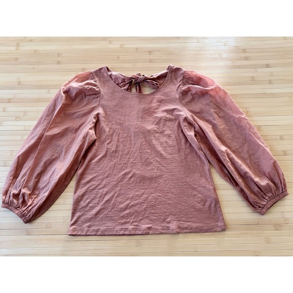 Nation LTD Tops - Nation LTD shalom Pima Cotton Puff Sleeve Bow Back Top Dusty Rose Medium NEW